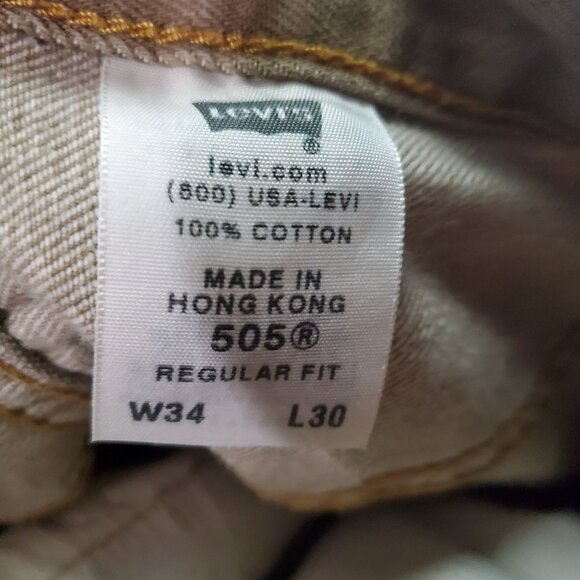 Levis Jeans Mens 34x30 Tan 505 Regular Fit 100% Cotton Made In Hong Kong - Picture 5 of 14